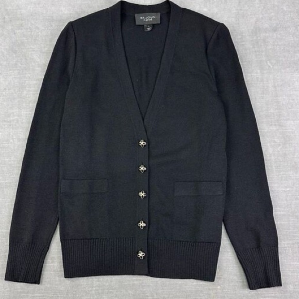 ST JOHN CAVIAR COLLECTION SANTANA KNIT JACKET AND SHELL SET